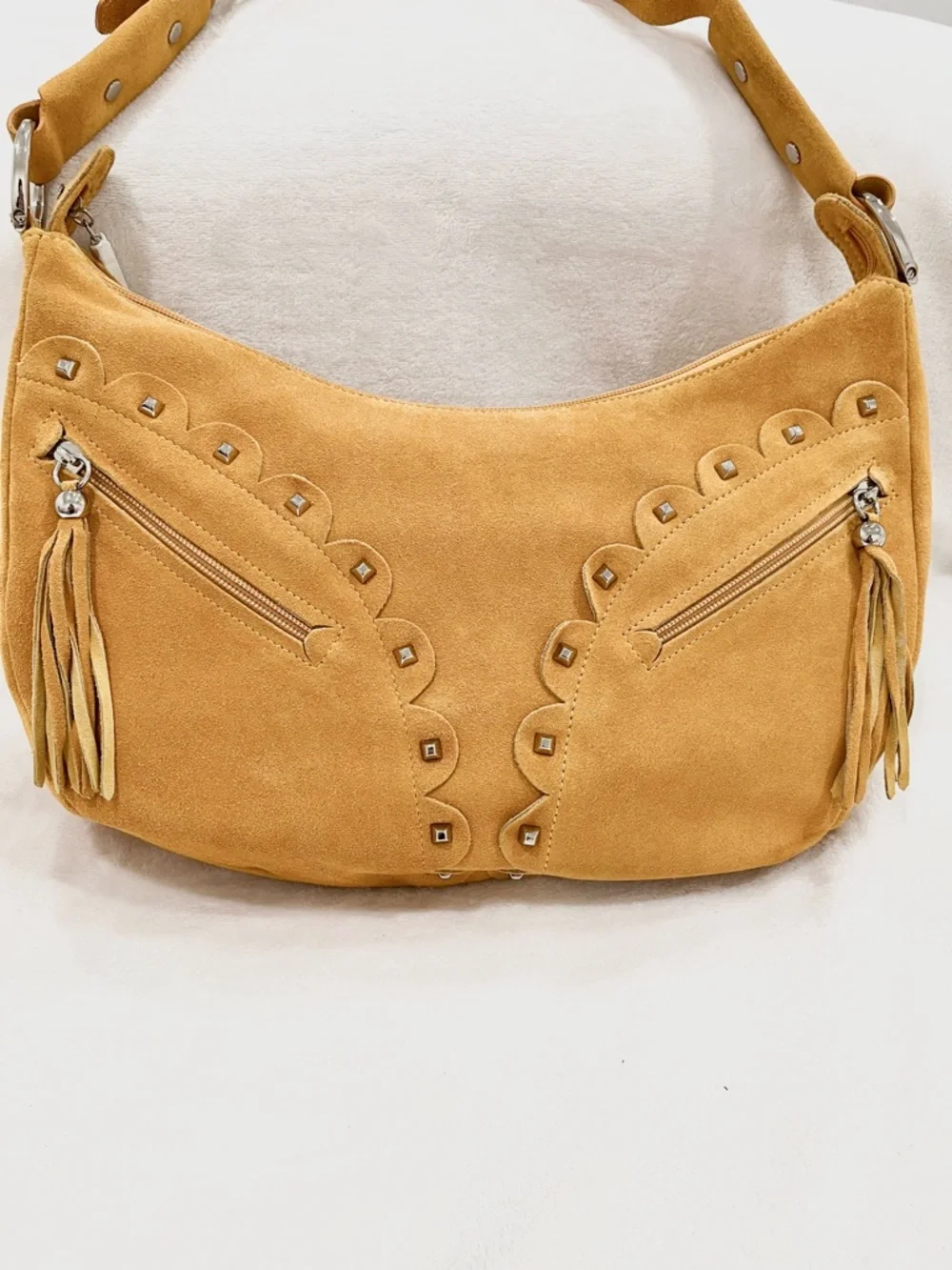 The Find Camel Suede Studded Shoulder Bag NWOT - Picture 2 of 12
